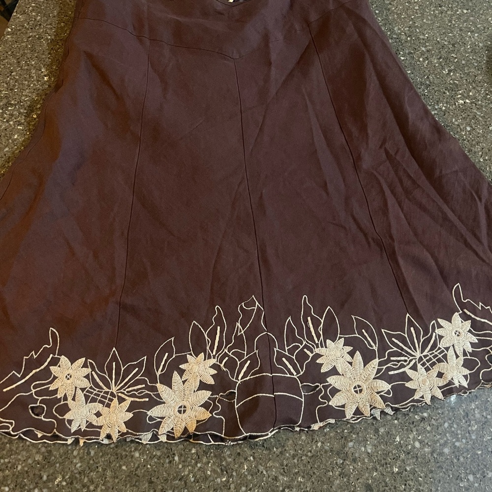 Chic Brown A-Line Skirt with Floral Embroidery Plus Size 2X Lined Boho Prairie